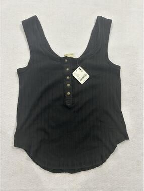 Free People WE THE FREE Bryson Sleeveless Henley Tank Top Cami Grunge Black XS